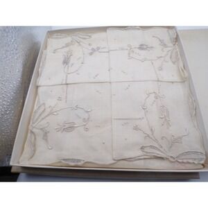 Stewart's Louisville Embroidered Linen Napkins Two Sets of 4 Vintage